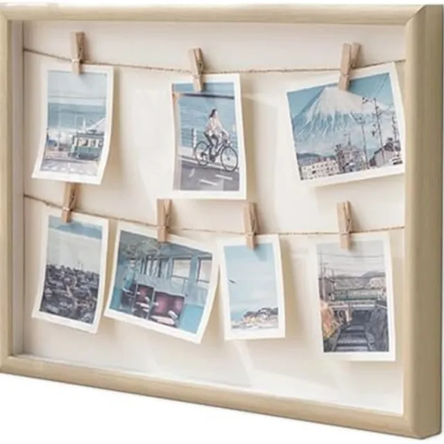 PromoHome Fotocollage Wanddecoratie met Houten Clips en Touw - 42x32 cm