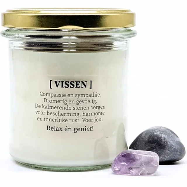Candlelight-on sterrenbeeld kaars met edelstenen - Vissen - o.b.v. sojawas en etherische oliën