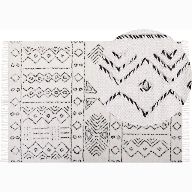 Beliani ALKENT - Shaggy tapijt - Gebroken wit - 160 x 230 cm - Wol