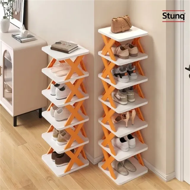 Stunq Uitklapbaar Schoenenrek – 5 tot 9 Lagen – Stapelbaar & Afneembaar – Wit met Groen Frame