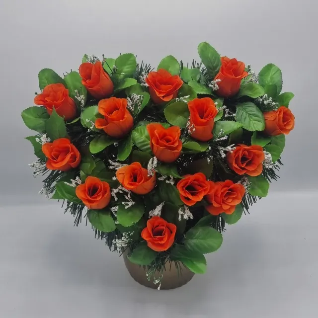 Herdenkingslichtjes.nl Bloemstuk - W847-38 - Hart - Roos - Peach - 30cm - Verzwaard - Buigzaam - Grafdecoratie