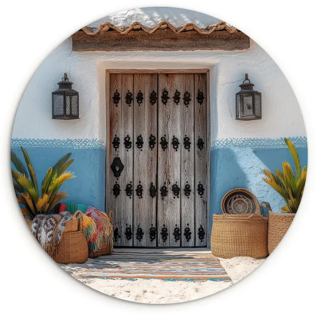 WallCircle Wandcirkel 120x120 cm - Muurcirkel Deur - Manden - Planten - Muurdecoratie woonkamer - Wanddecoratie slaapkamer - Kamer decoratie accessoires - Ronde schilderijen Deur - Zomer