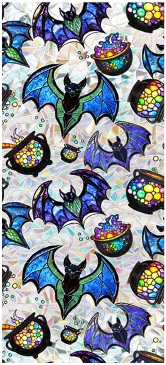 SNQ Halloween Raamfolie met Vleermuis en Regenboog - 43x100 cm - Statische Privacyfolie - Decoratieve Raamstickers - Zonder Lijm - Herbruikbaar - Voor Raam, Deur, Woonkamer, Keuken en Etalage