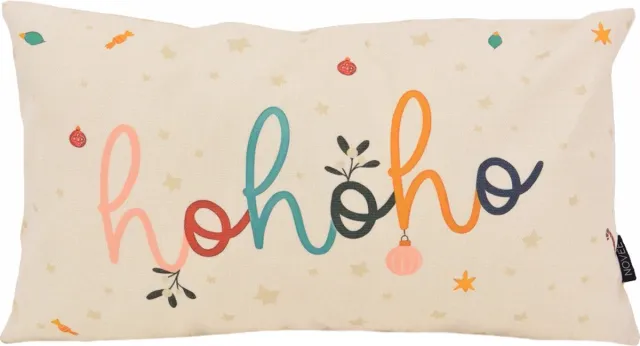 NOVÉE Kerst Hohoho Kussenhoes | 30 x 50 cm | Katoen/Linnen Beige