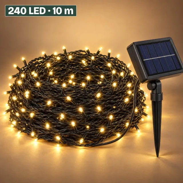 Levano Kerstverlichting Buiten 240 LED 10,5 m Warm Wit - Kerstboomverlichting - Kerstlampjes - Tuinverlichting op Zonne-energie - Lichtsnoer - Buitenverlichting - LED Verlichting - Lichtslinger - Solar Verlichting - Terrasverlichting