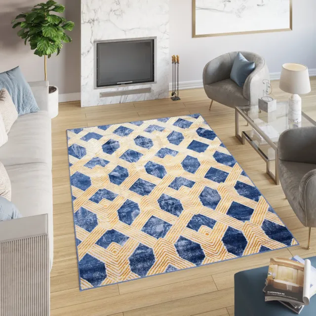 Tapiso Shine Vloerkleed Blauw Modern Abstract Woonkamer Tapijt Donkerblauw