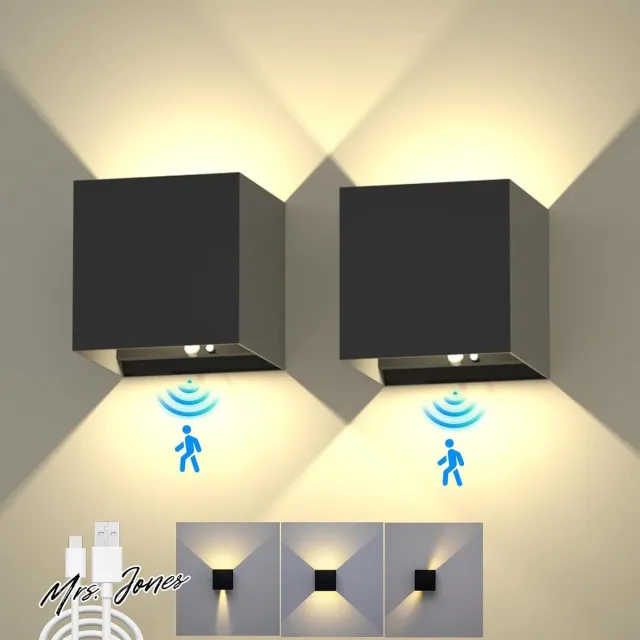 Mrs. Jones 2 stuks wandlamp voor binnen met bewegingsmelder - accu wandlamp zonder stroomaansluiting - draadloze wandlamp met schakelaar - energiebesparende led-wandlamp voor binnen . multi-color