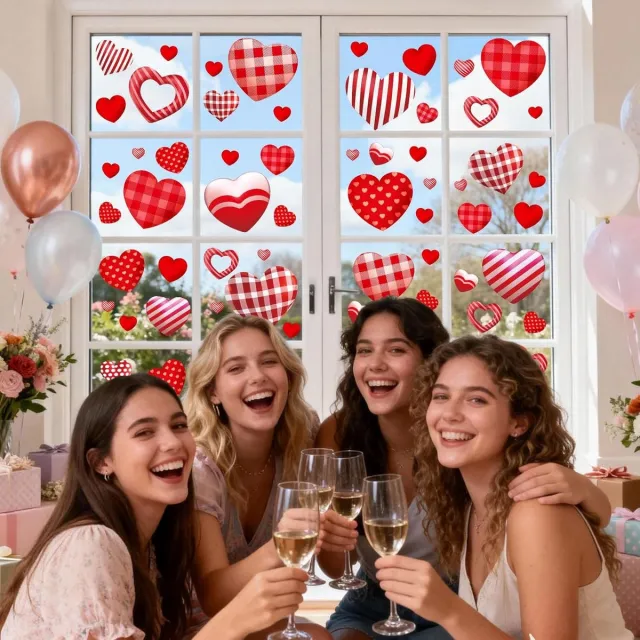 9 vellen raamstickers voor Valentijnsdag, schattige hartstickers voor Galentines Day-decoraties, stickers voor ramen in huis of op kantoor|Cyslmuk® rood