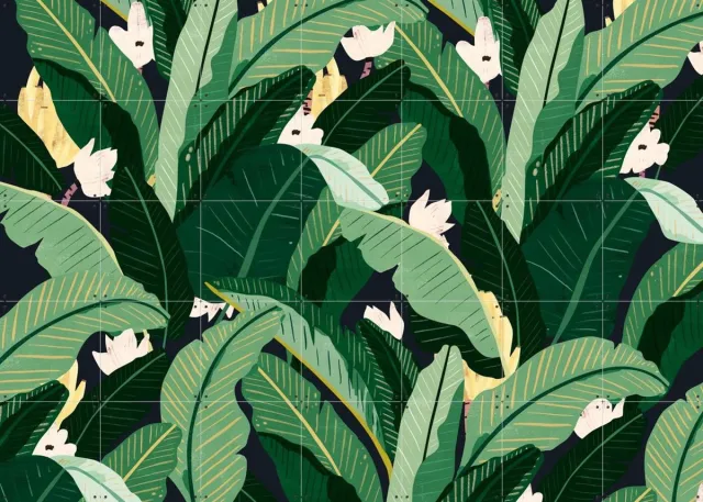 IXXI Banana Leaf Dark Green, Lotte Dirks - 140 x 100 cm - Grote wanddecoratie en posters - Grafisch Ontwerp, Illustraties, Digitale Kunst, Woonkamer Groen / Donkere tinten