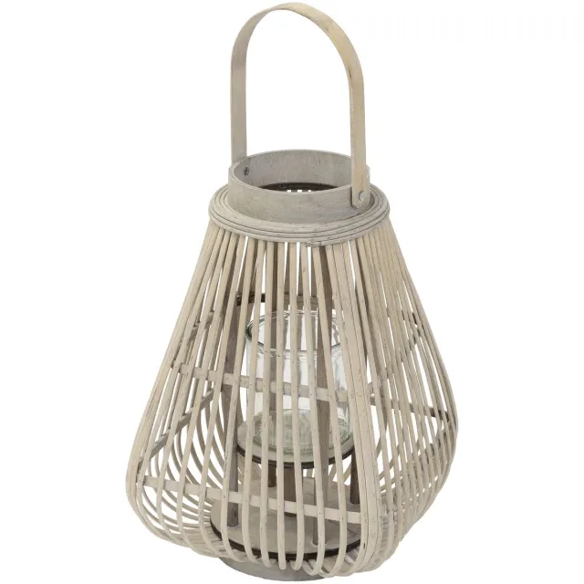 ecd germany Bamboe lantaarn, decoratieve houten windlicht serie, grote kaarsenhouder van 50 cm hoog, luxe houtlook met glas en handvat, sfeervolle boho tuinlantaarn gevlochten stijl, moderne decoratie voor binnen buiten balkon terras en woonkamer Natuur