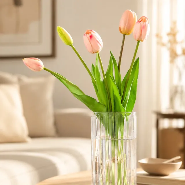 Bobbel Home Kunstbloemen - Kunst Tulpen Licht Roze - Realistisch Boeket - Moderne Decoratie Bloemen - Voor Buiten en Binnen