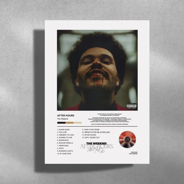 Luxe poster The Weeknd - After Hours - Metalen Poster 30x40cm - album cover zwart