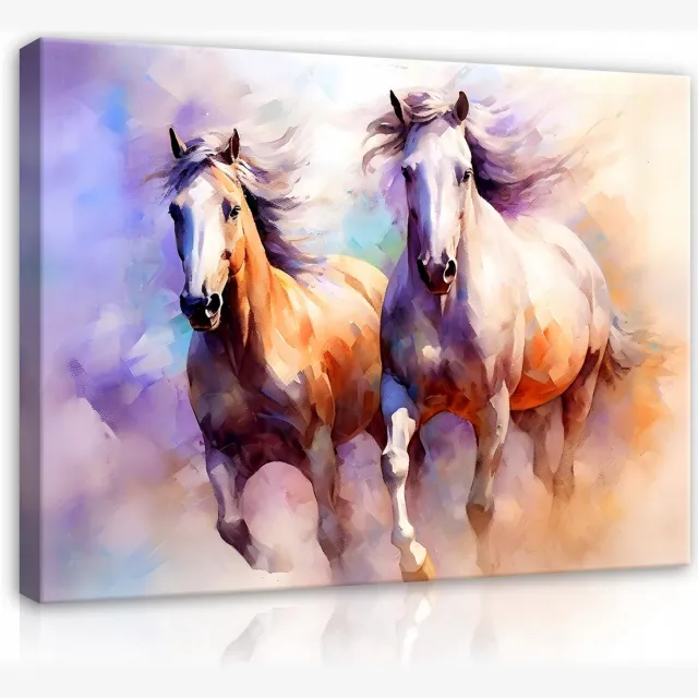 WALLARENA Canvas schilderij - 60x40 cm - abstracte waterverf van paarden op doek multikleurig