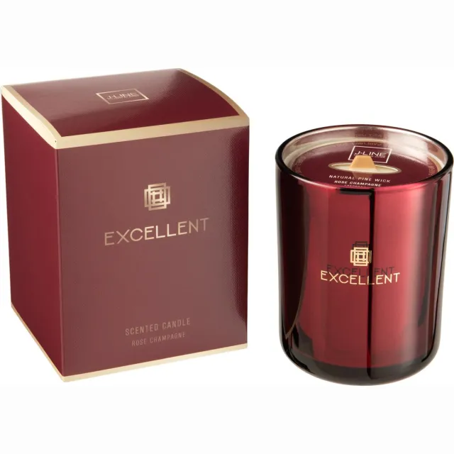 J-Line geurkaars Excellent - Rose Chamapgne - glas - rood - medium - 80U
