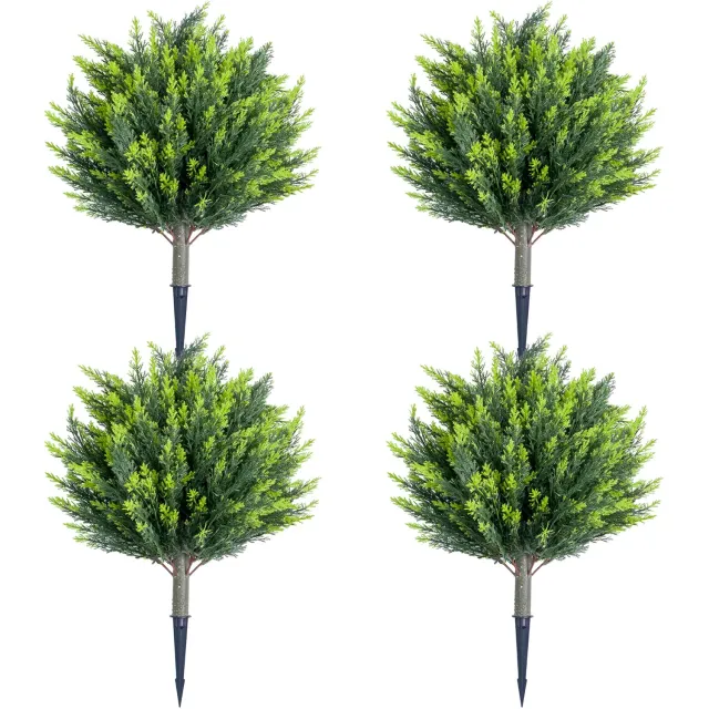 HOERFURIY Kunstplanten met Grondpen - Set van 4 Groene Nep Planten 65 x 45 cm - Voor Tuin, Balkon, Terras en Perk - Blijven Jaarrond Groen