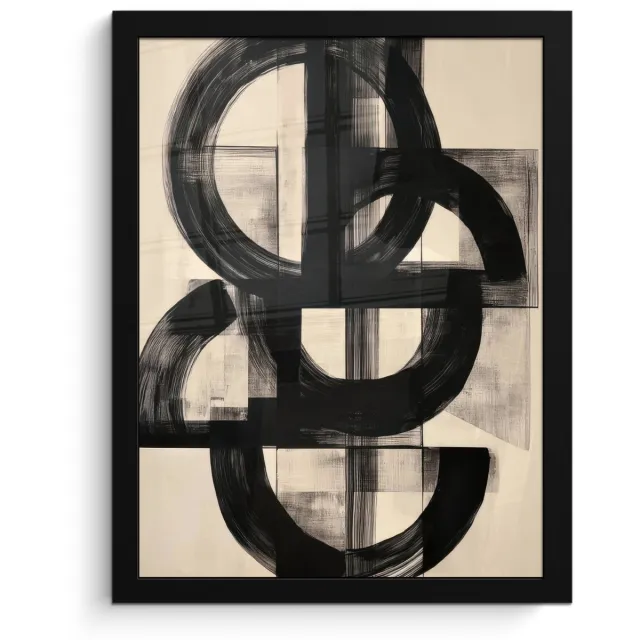 FrameYourWall Poster in lijst - Fotolijst 30x40 cm - Posters - Cirkels - Lijnen - Vormen - Zwart - Posterlijst zwart - Decoratie - Wanddecoratie woonkamer - Muurdecoratie slaapkamer