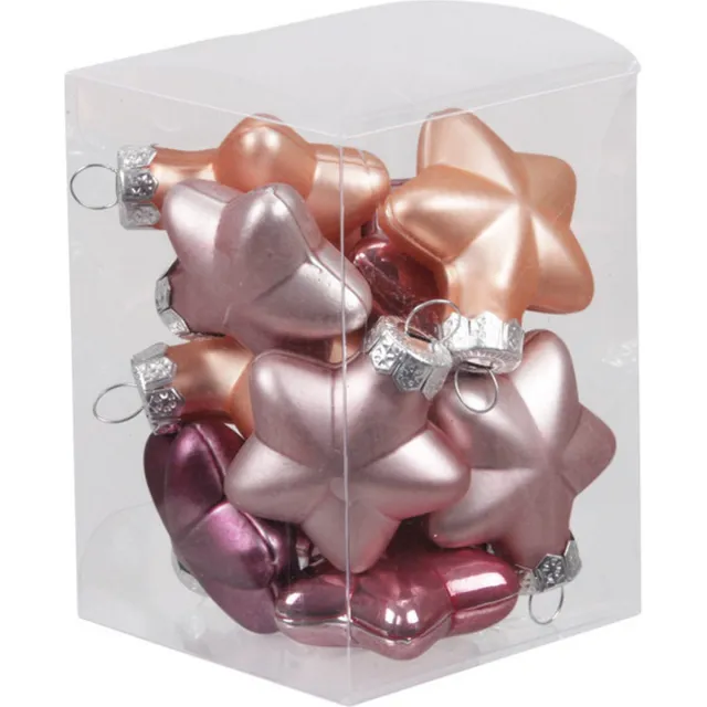 Othmar Decorations Kerstornamenten - sterren - 12x st - mix roze - 4 cm - glas - kerstversiering