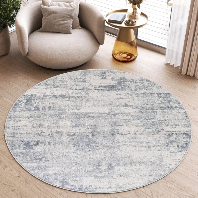 Tapiso Sky Rond Vloerkleed Hoogpolig Grijs Slaapkamer Tapijt Grijs Vintage