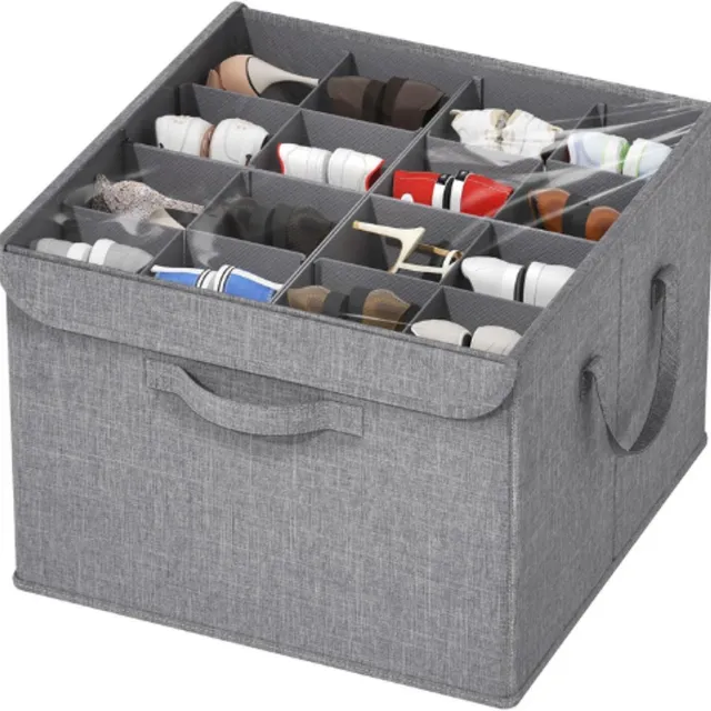 Thuys Schoenen Organizer Voor Kast – Verstelbare Schoenen Opbergdoos Voor 16 Paar – Draagbare Vouwbare Schoenendoos Met Bodemsteun – Transparant Voor Laarzen Sneakers Hakken – Lichtgrijs – 1 Stuks