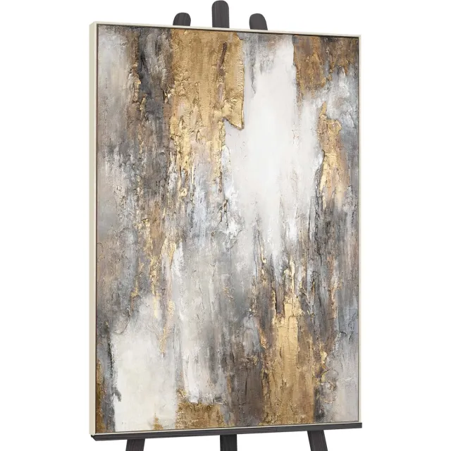 YS Canvas schilderij groot handgeschilderd zachte tijdstroom abstract meditatief – YS-Art Gallery – Rustgevende wanddecoratie voor woonkamer – Modern schilderij voor slaapkamer Beige