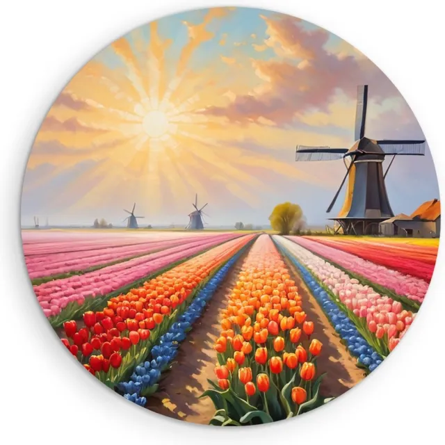 Saammp Muurcirkel Hout - Landschap - Abstracte kleurrijke tulpen - Natuur - Ø 60 - Wandcirkel - Wanddecoratie Cirkel - Muurdecoratie Woonkamer - Slaapkamer decoratie - Rond Schilderij