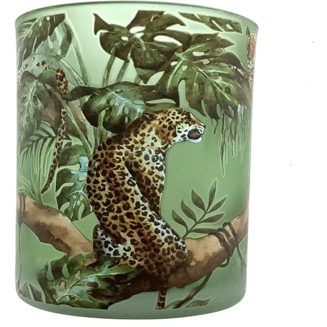 Dutch Waxinelicht houder - Theelicht houder - Panter on Green - 8cm hoog - Glas - 3 Stuks in doosje - Ook leuk om als klein vaasje te gebruiken. Groen