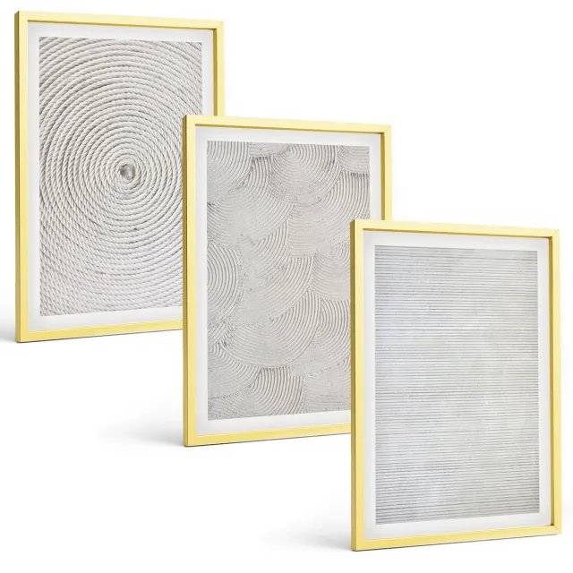 Coloray 3-Delige Schilderij Set - Geometrische Patronen Van Karton En Stenen Op Zand. - 40 x 40 cm En 40 x 60 cm - Wanddecoratie - Muurdecoratie - Woonkamer Gouden lijst
