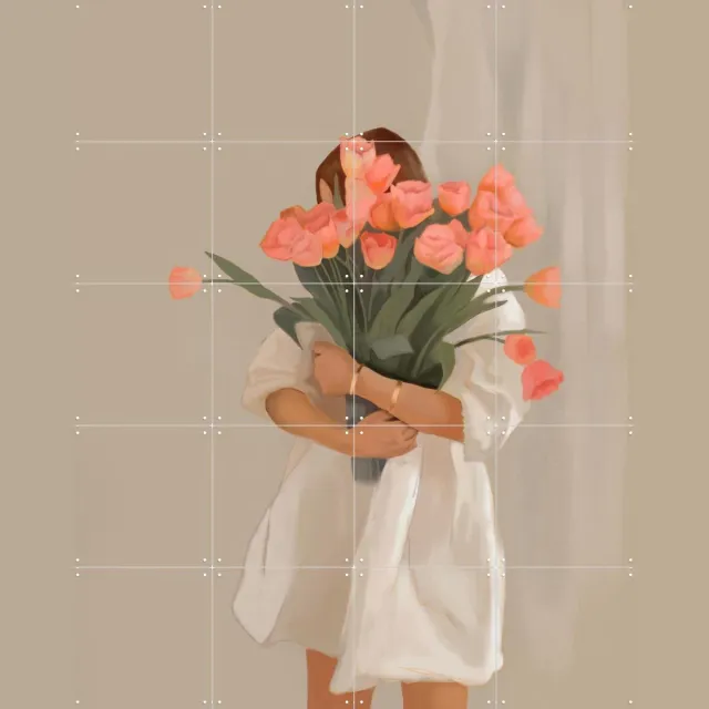 IXXI Gift, Branka Kodžoman - 80 x 100 cm - Grote wanddecoratie en posters - Modern, Digitale Kunst, Woonkamer, Slaapkamer, Bloemen, Mensen, Mode Roze / Beige