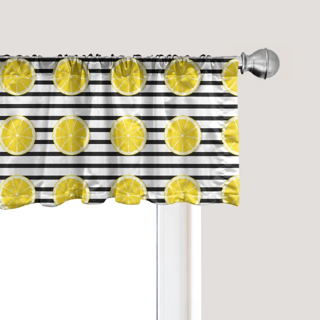ABAKUHAUS Citroen raamvalletje, Gordijnvalletje voor keuken en slaapkamer met tunnelzoom, 137 cm x 45 cm, Geel grijs Geel-cola-grijs