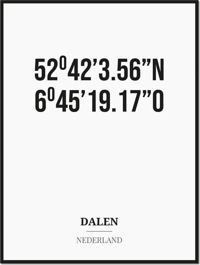 Studio216 Poster/kaart DALEN met coördinaten zwart, wit