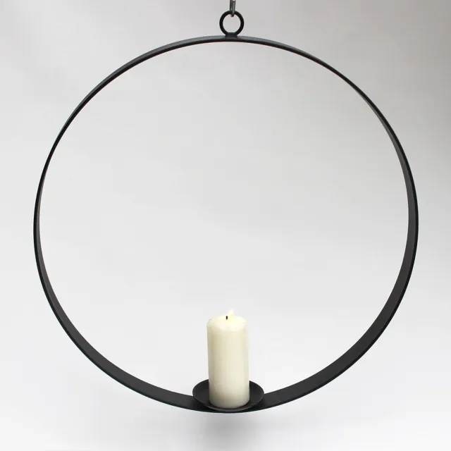 ‎DanDiBo Wandkandelaar rond - Zwart metaal - Diameter 50 cm