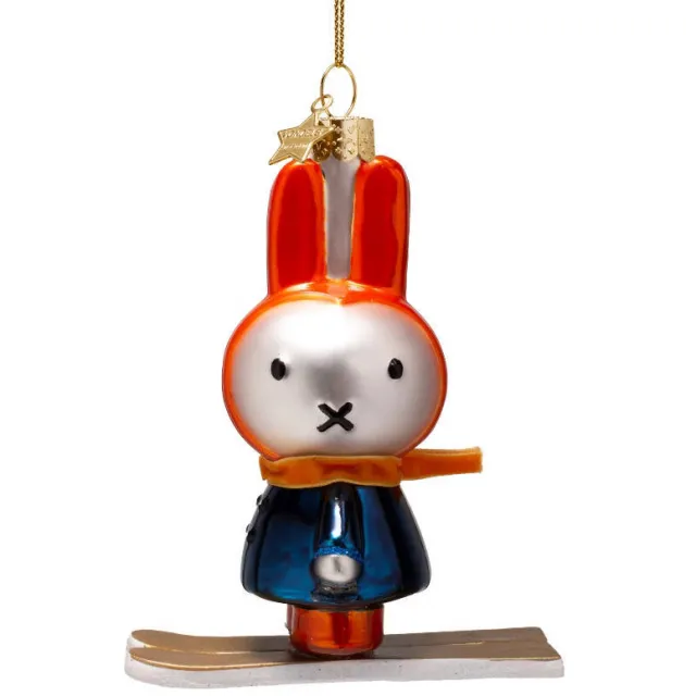 Vondels kerstornament glas Nijntje op ski’s H11cm Oranje