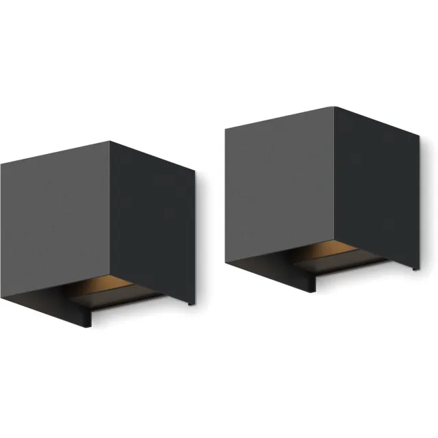 Calex LED Wandlamp Bari - 2 stuks - Kubus - Zwart - LED Up & Down - Verstelbare Stralingshoek - 7W - Tuinverlichting - Modern Design - Warm Wit Licht - Voor Binnen en Buiten