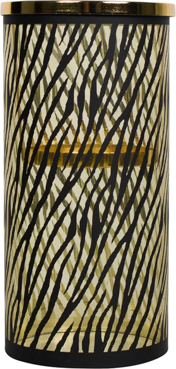 Mars & More Windlicht cilinder - glas - zwart goud zebra - Ø 12 cm