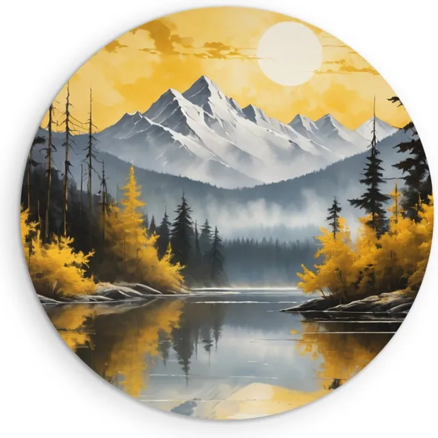 Saammp Forex Muurcirkel - Bergen met zon - Natuur - Landschap - Ø 90 - Wandcirkel - Wanddecoratie Cirkel - Muurdecoratie Woonkamer - Slaapkamer decoratie - Rond Schilderij