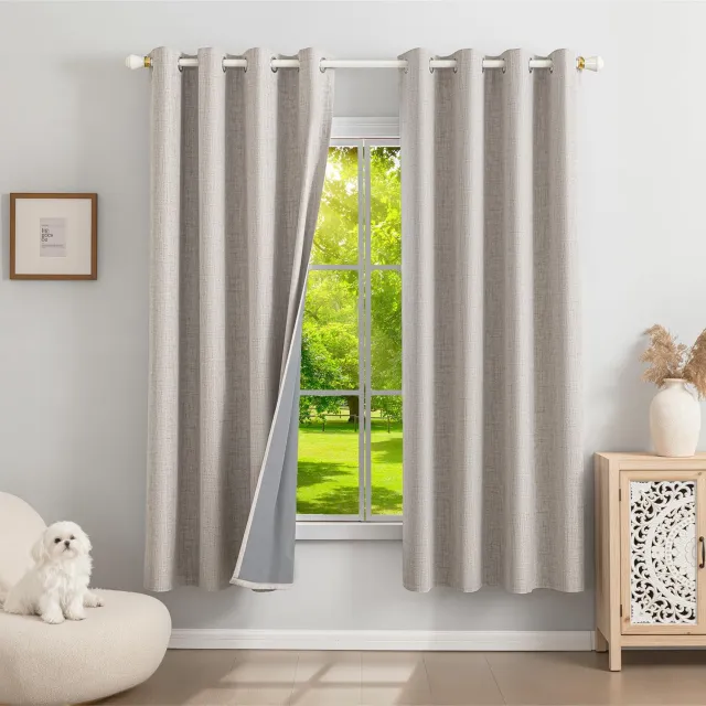 Famanu 100% verduisterende gordijnen met plooiband, linnenlook, set van 2, 175 x 140 cm, ideaal voor slaapkamer en woonkamer wit
