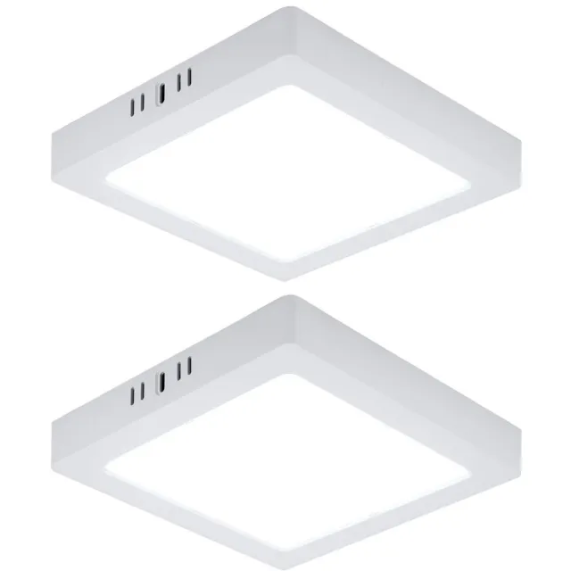 V-TAC LED plafondlamp woonkamerlamp ganglamp opbouw paneel vierkante keukenlamp, wit kunststof, 18W 1980lm 6500K koel wit, L 21,4 cm, set van 2
