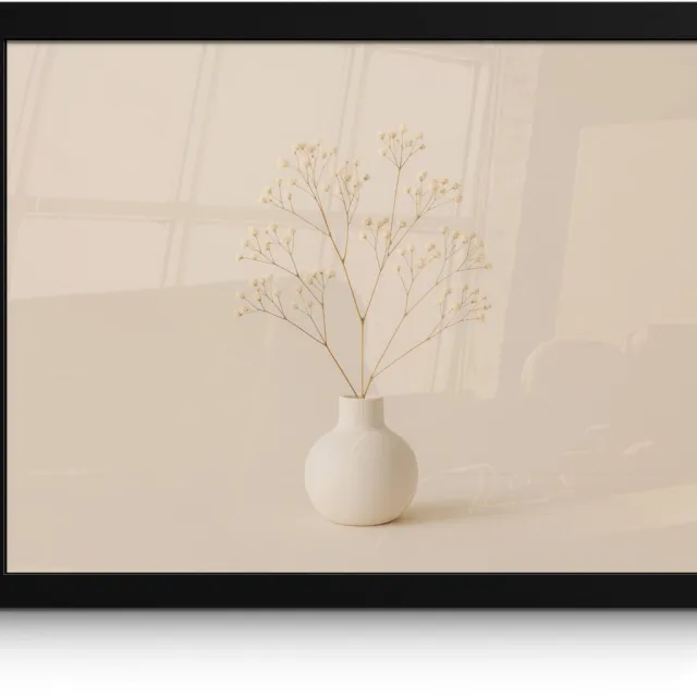 FrameYourWall Poster in lijst - Fotolijst 40x30 cm - Posters - Vaas - Takken - Bloemetjes - Wit - Posterlijst zwart - Decoratie - Wanddecoratie woonkamer - Muurdecoratie slaapkamer