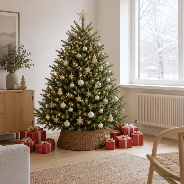 vidaXL Kerstboomkraag Rond Licht Bruin Dia. 60 x 22 cm poly rattan