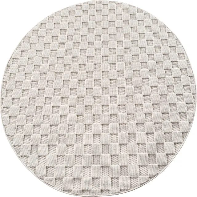Ayyildiz Helix Geruit Vloerkleed Creme 200 cm rond – Laagpolig Tapijt met Ruitpatroon – Modern Vloerkleed voor Woonkamer en Slaapkamer
