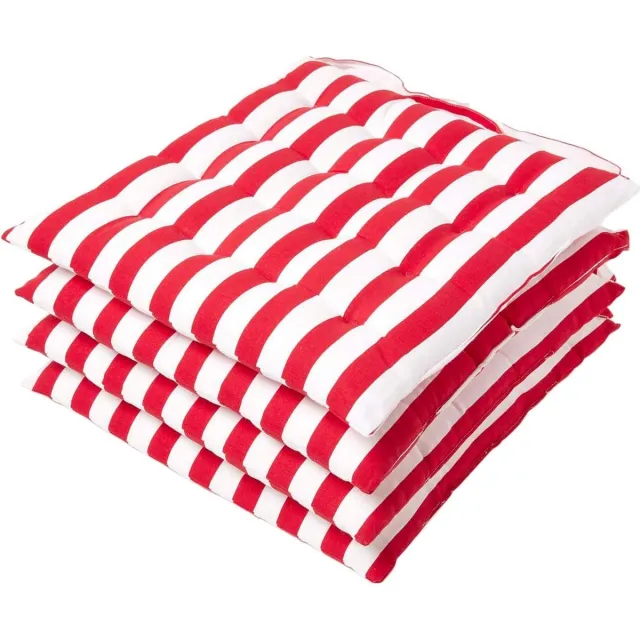 Homescapes zitkussens met brede strepen, 100% katoen, rood, set van 4