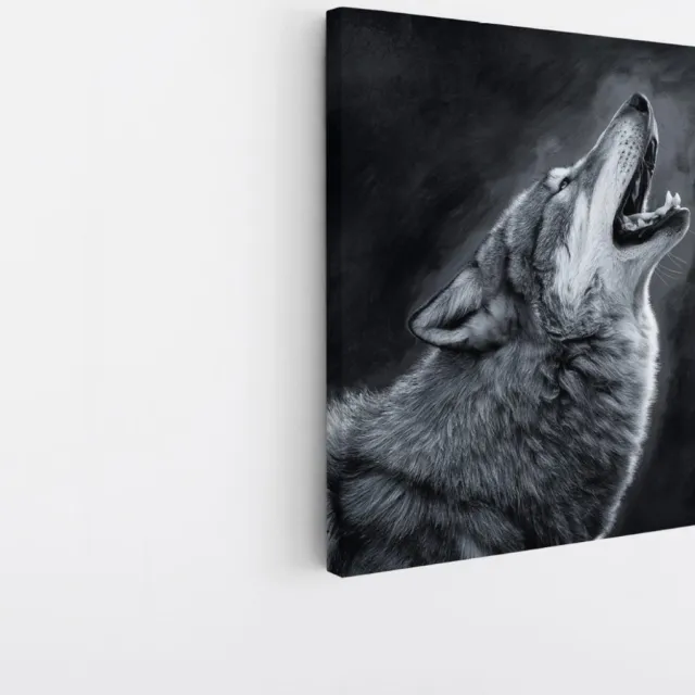 Saammp Canvas Schilderij - Huilende Wolf - Natuur - Dieren - 30x30 - Foto op canvas - Wanddecoratie - Muurdecoratie Woonkamer - Slaapkamer decoratie - Canvas Print Multicolor