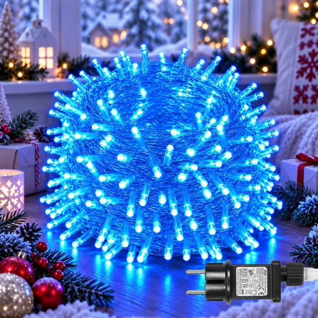 MUPOO Fairy Lights-LED Kerst Lichtsnoer Buiten IP44-Kerstverlichting Lichtslinger met Veilige 31V Laagspanning&Energiezuinig-8 Lichtstanden&Geheugen-Timer 6U/18U-Koppelbaar-Kerstboomverlichting voor Kerstboom,Tuin,Advent-200 LED-20m-Blauw-1 Stuk