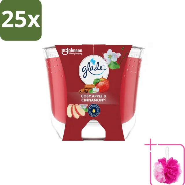 Glade 25 x Glade - Geurkaars Appel Kaneel - 100% Raapzaadwas - 204 g - Bulkverpakking - Geurkaars - Douchemop - Warme geur rood