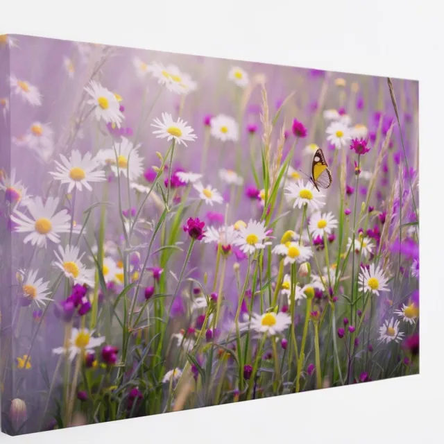 Saammp Canvas Schilderij - bloemen in veld - Natuur - 60x40 - Foto op canvas - Wanddecoratie - Muurdecoratie Woonkamer - Kantoor Decoratie Multicolor