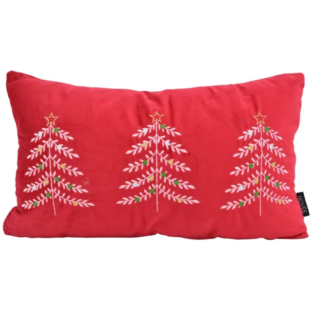 NOVÉE Velvet Tree Rood Kerst Kussenhoes | 30 x 50 cm | Fluweel/Polyester rood zilver