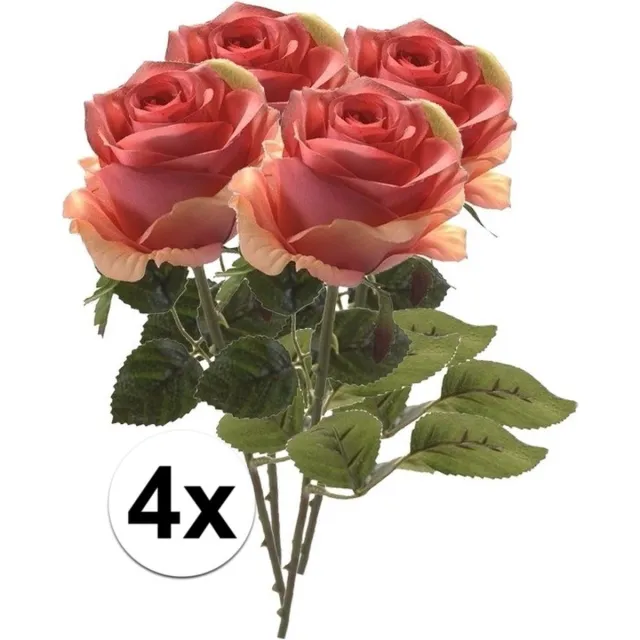 Bellatio Flowers & Plants Emerald Kunstbloem roos Simone - 4x - roze - 45 cm - decoratie bloemen