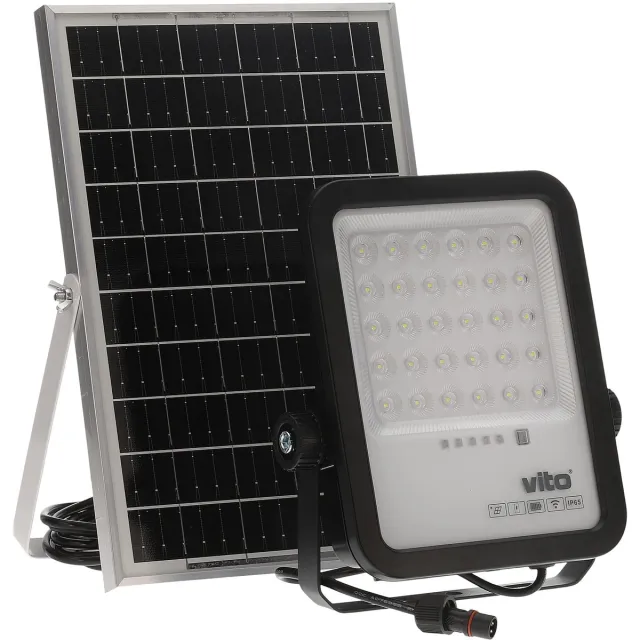 Vito Sahara - Solar LED Schijnwerper 100W - Schemersensor - 1100lm 6000K IP65 - 3.2V 8000mAh Accu - Zwart - 5m