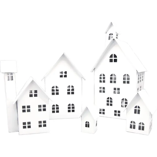 UNUS Huisjes decoratieve 5-delige set, lichthuisjes van metaal wit