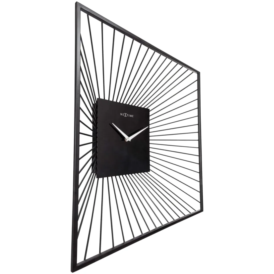 NeXtime Wandklok 45x45x15cm - Geruisloos - Zwart - Metaal - "Vasco Square", foto 3